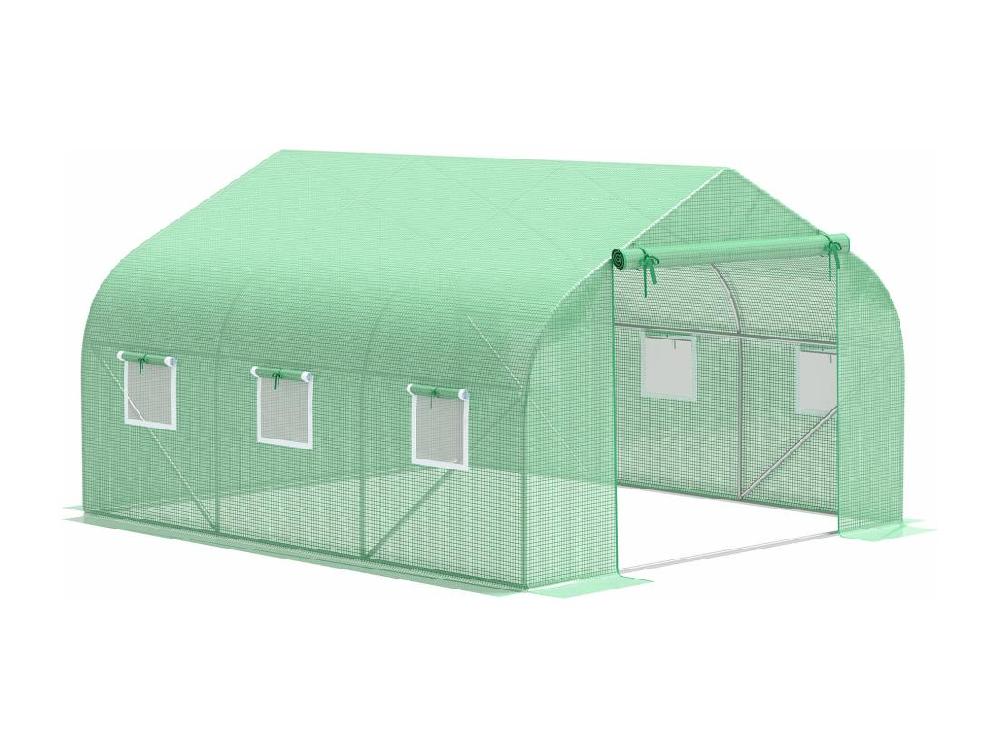 Vente Unique Serre Tunnel De Jardin 3 5 X 3 X 2 M Grande Taille 6 Fenêtres Vert