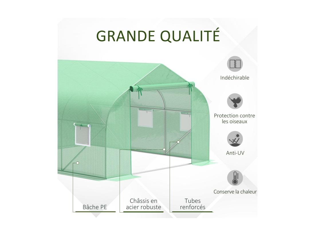 Vente Unique Serre Tunnel De Jardin 3 5 X 3 X 2 M Grande Taille 6 Fenêtres Vert