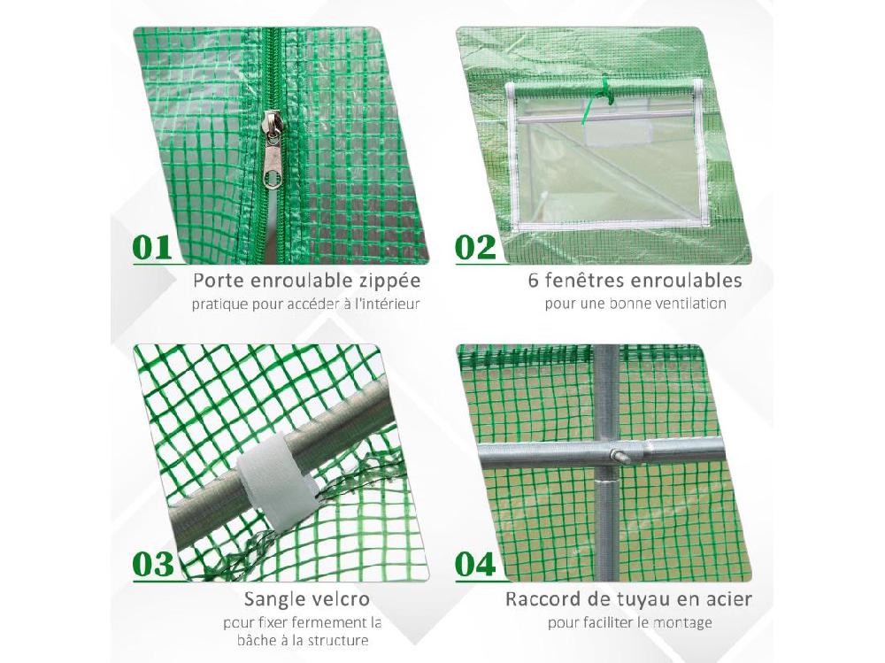 Vente Unique Serre Tunnel De Jardin 3 5 X 3 X 2 M Grande Taille 6 Fenêtres Vert
