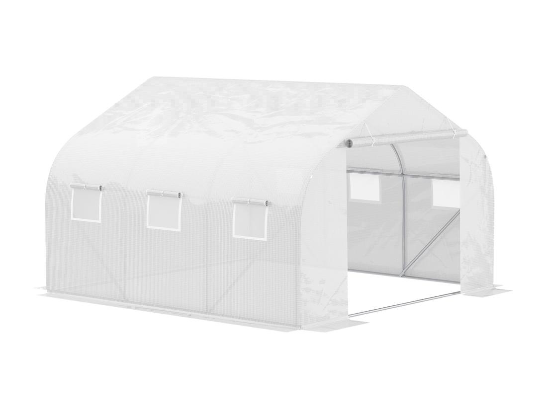 Vente Unique Serre Tunnel De Jardin 3 5 X 3 X 2 M Grande Taille 6 Fenêtres Blanc