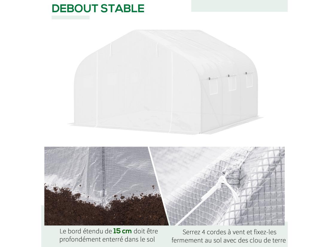 Vente Unique Serre Tunnel De Jardin 3 5 X 3 X 2 M Grande Taille 6 Fenêtres Blanc