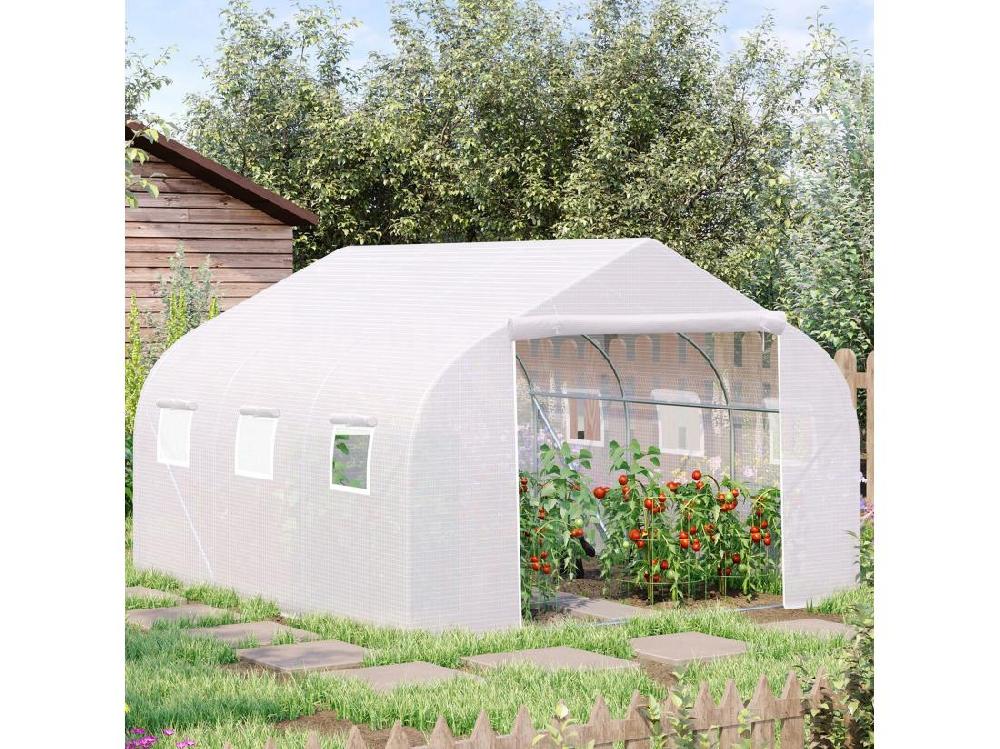 vente unique Serre tunnel de jardin 3 5 x 3 x 2 m grande taille 6 fenêtres blanc