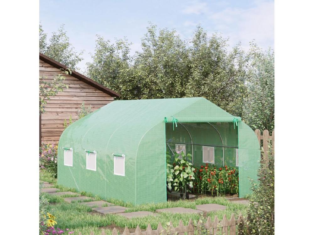 vente unique Serre tunnel de jardin 3 5 x 3 x 2 m grande taille 6 fenêtres vert