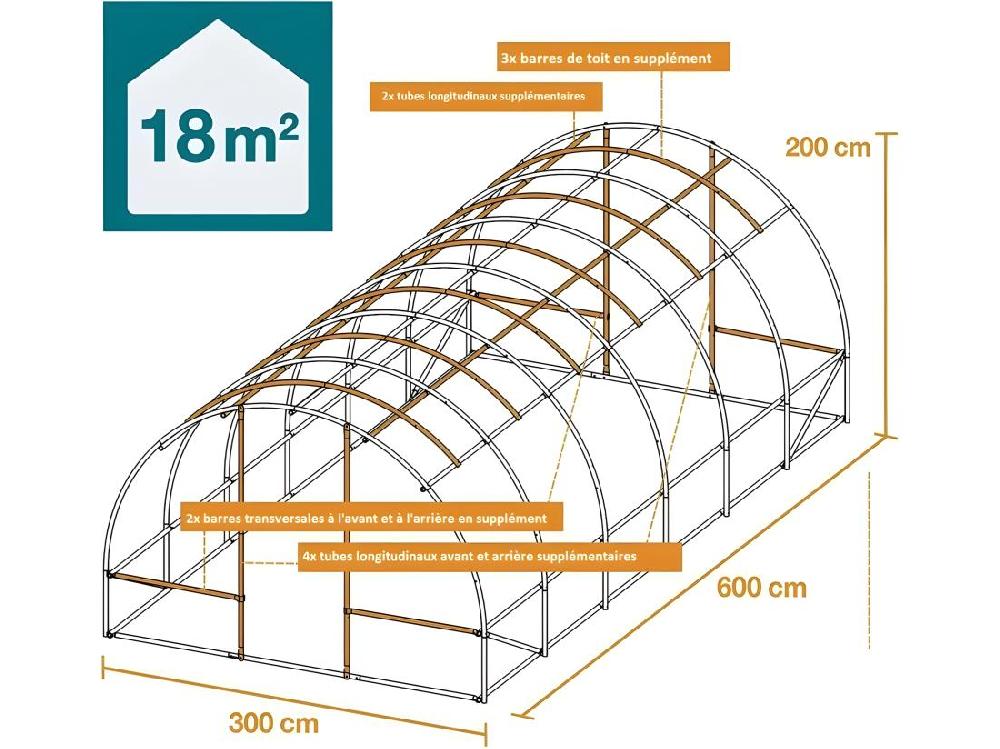 Vente Unique Serre Tunnel De Jardin 3x6m En Aluminium Stable Serre Avec Ancrage Au Sol Porte Et Fenêtres Enroulables Pour Jardin