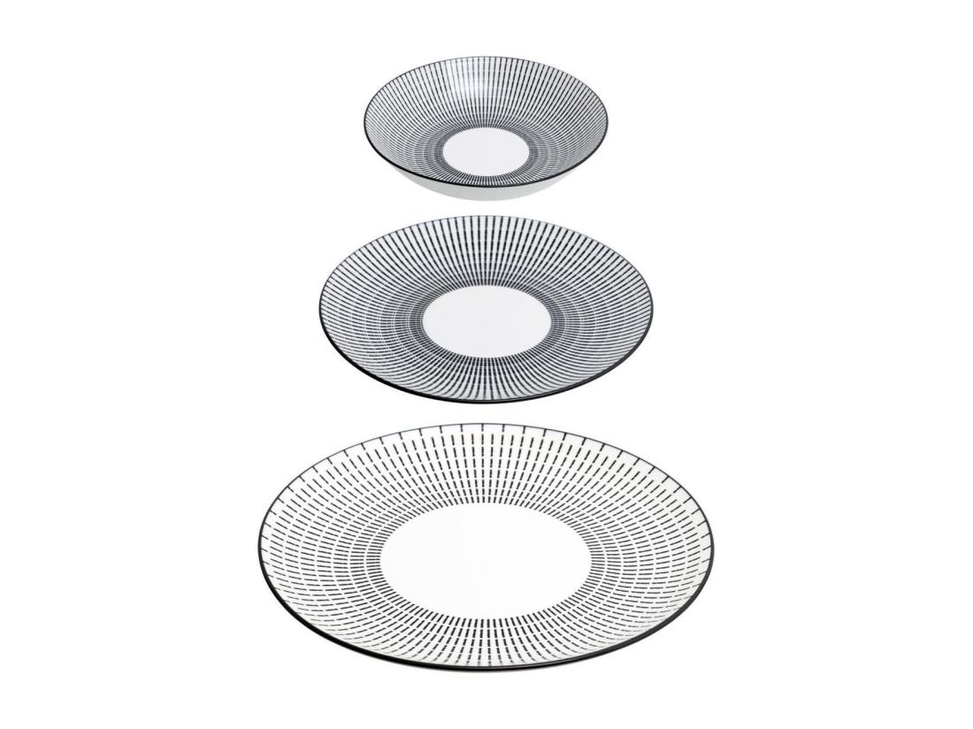 Vente Unique Service De Table 18 Pièces "Lunis" 27cm Noir & Blanc