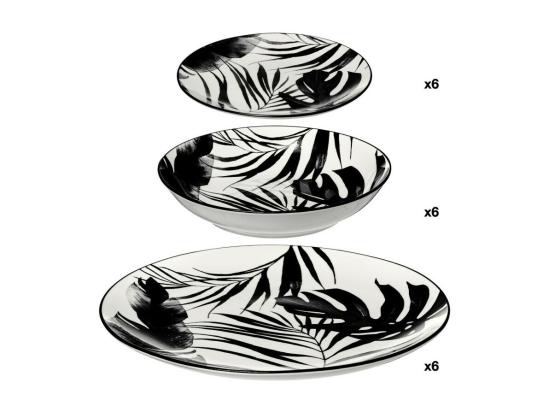 Vente Unique Service De Table 18 Pièces "Palme" 26cm Noir