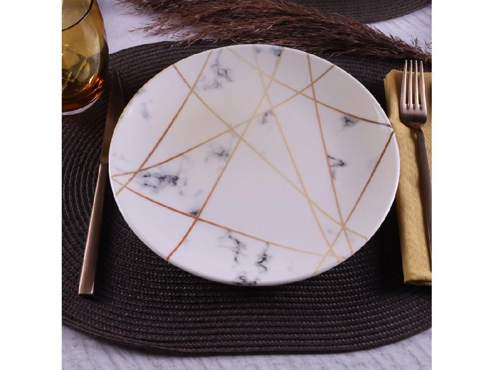 Vente Unique Service Vaisselle 18 Pièces En Porcelaine - Blanc Effet Marbre - MURCIA