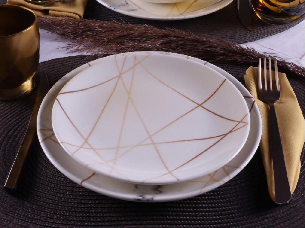 Vente Unique Service Vaisselle 18 Pièces En Porcelaine - Blanc Effet Marbre - MURCIA