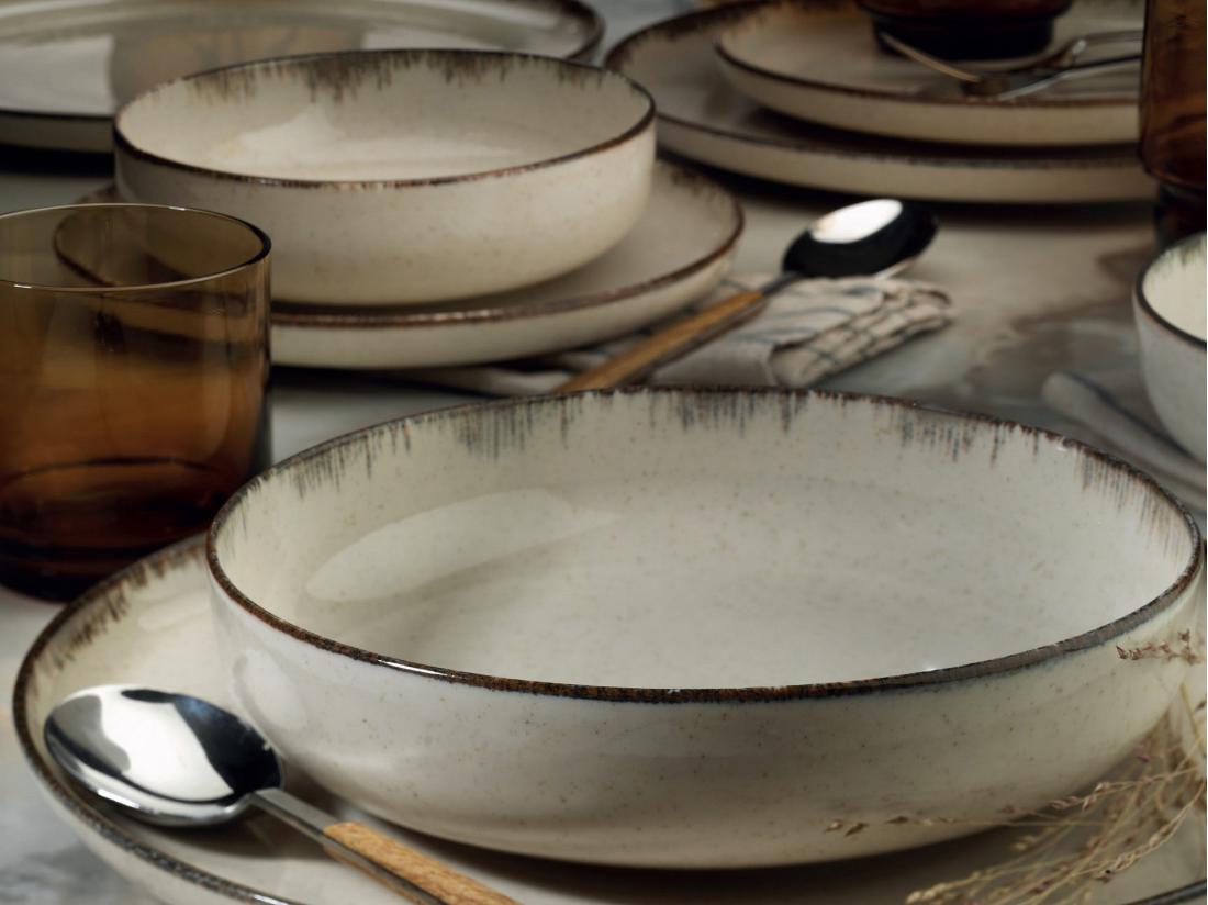 Vente Unique Service Vaisselle En Porcelaine 18 Pièces - Crème - SANCHA