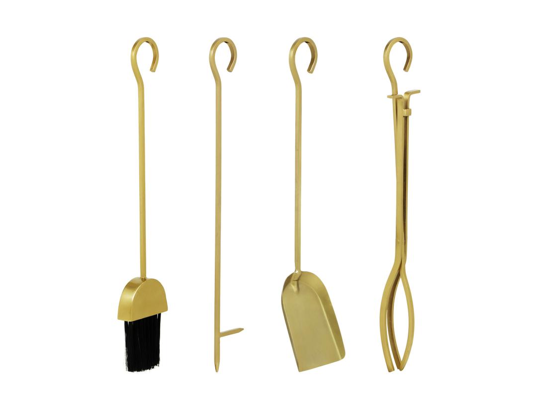 Vente Unique Serviteur De Cheminée 4 Outils En Laiton Doré - L. 25 X P. 15 X H. 60 Cm - ASSIOUT