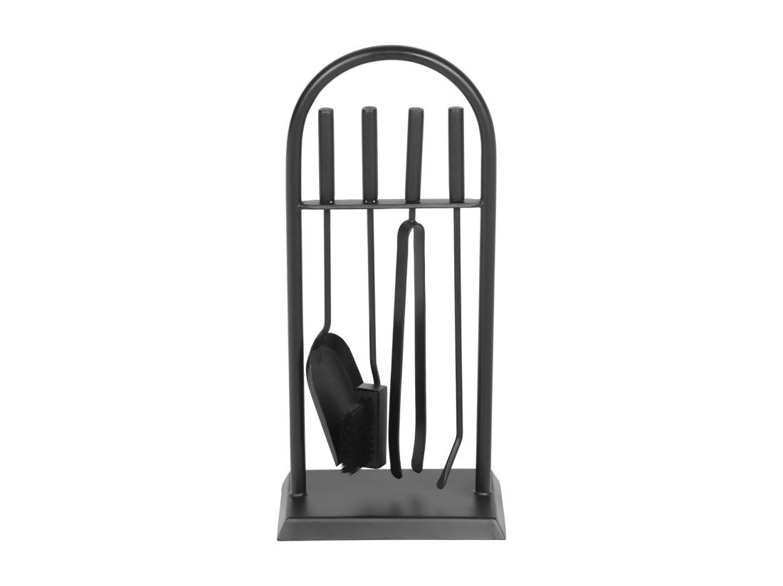Vente Unique Serviteur De Cheminée 4 Outils En Métal - L. 27 X P. 17 X H. 58 Cm - Noir - KARREL