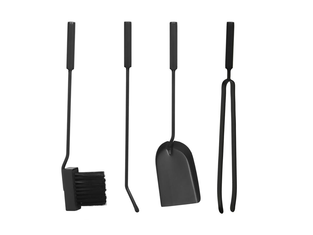 Vente Unique Serviteur De Cheminée 4 Outils En Métal - L. 27 X P. 17 X H. 58 Cm - Noir - KARREL