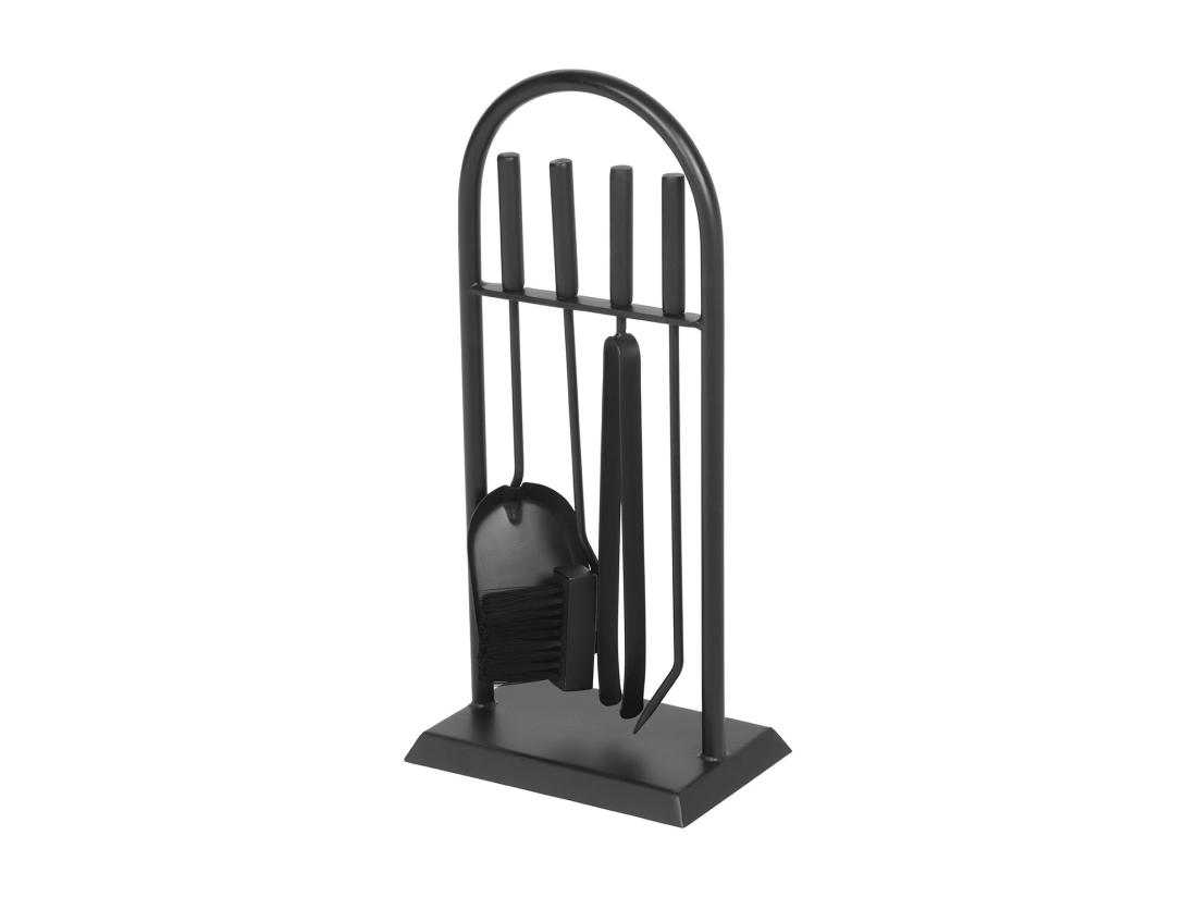 Vente Unique Serviteur De Cheminée 4 Outils En Métal - L. 27 X P. 17 X H. 58 Cm - Noir - KARREL