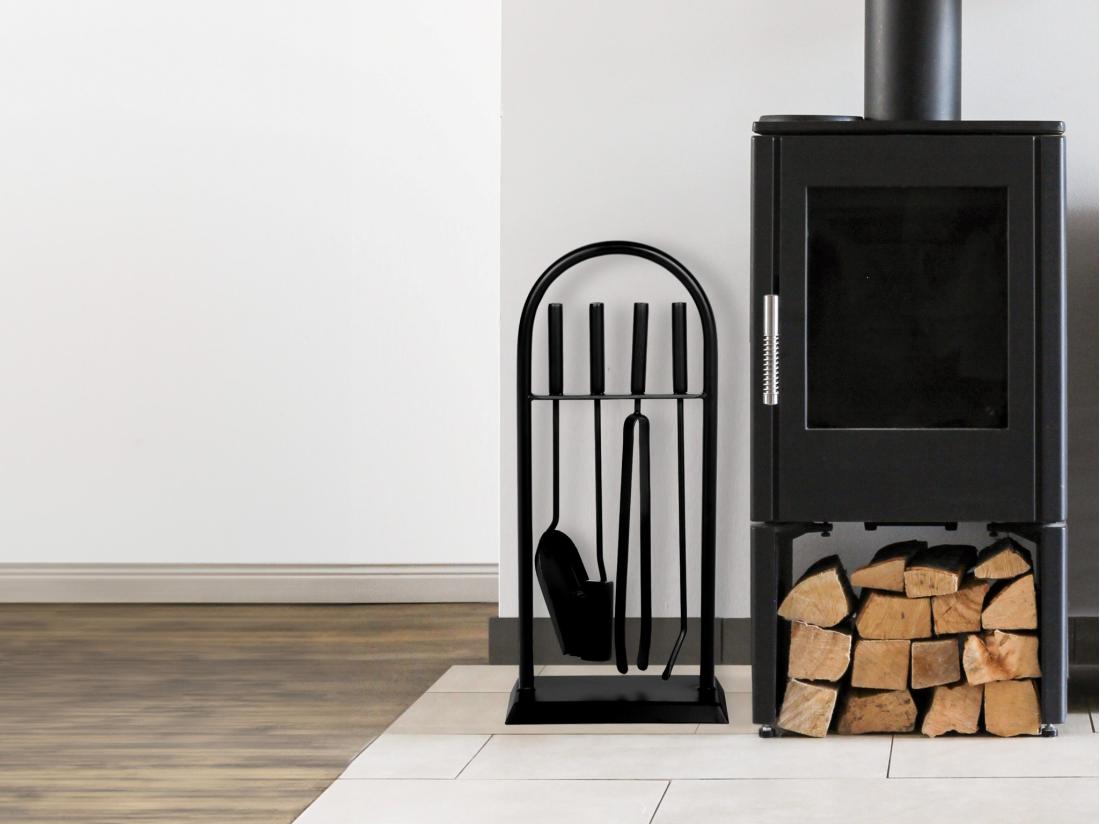 vente unique Serviteur de cheminée 4 outils en métal - L. 27 x P. 17 x H. 58 cm - Noir - KARREL