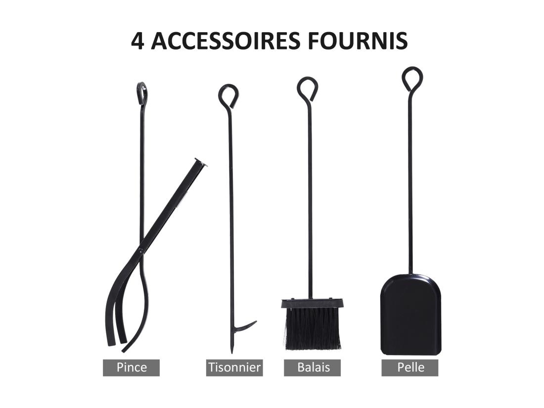 Vente Unique Serviteur De Cheminée Colonne - Porte Bûches - Range Bûches Multi Accessoires Dim. 34L X 34l X 111H Cm Métal Noir