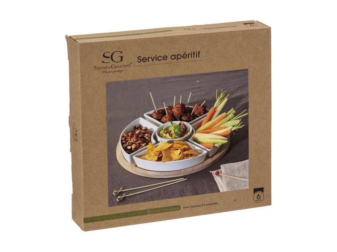 Vente Unique Set Apéritif 6 Pièces "Bambou" 27cm Blanc