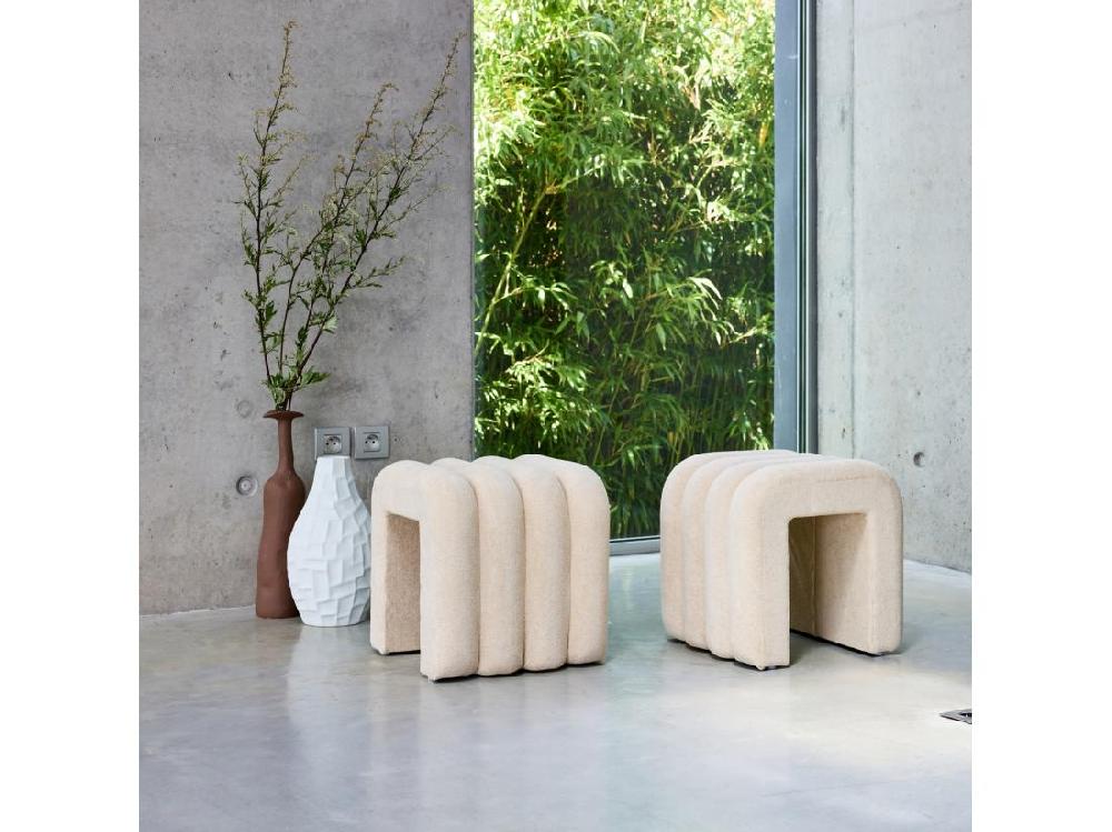 Vente Unique Set De 2 Poufs Contemporains En Tissu Beige