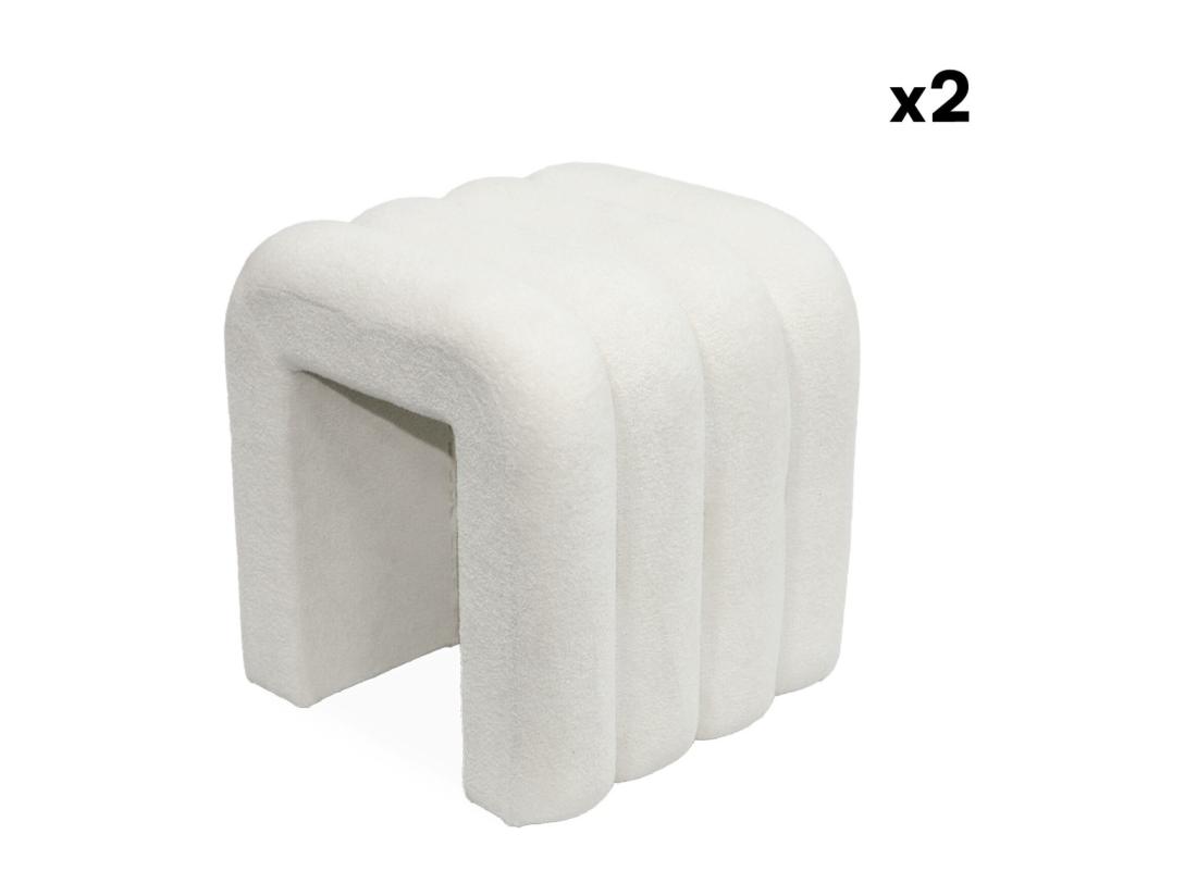 Vente Unique Set De 2 Poufs Contemporains En Tissu Blanc