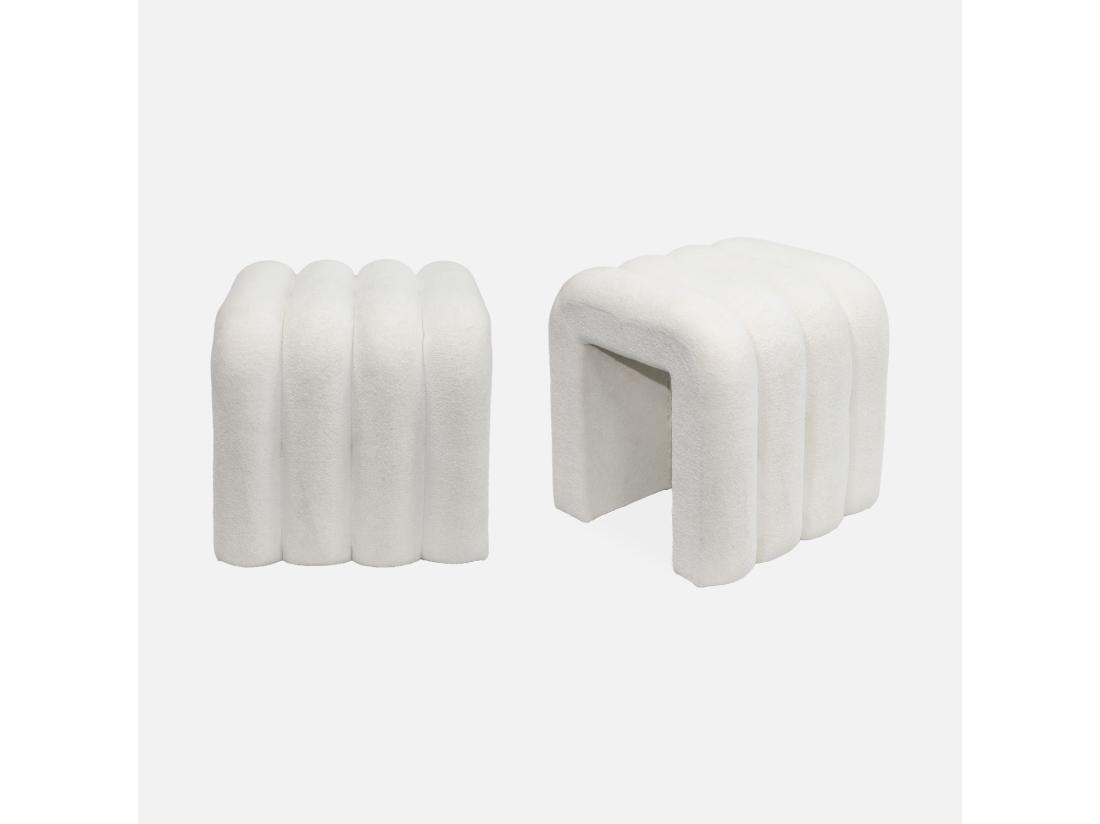 Vente Unique Set De 2 Poufs Contemporains En Tissu Blanc