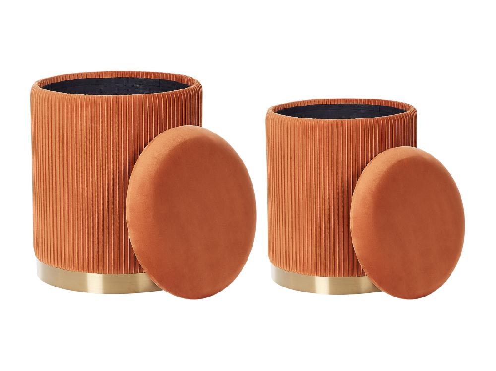 Vente Unique Set De 2 Poufs En Velours Orange Avec Rangement MIRAMAR