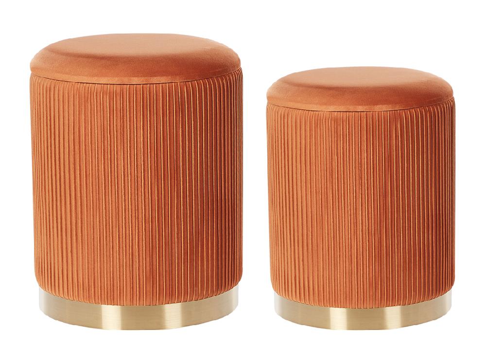 Vente Unique Set De 2 Poufs En Velours Orange Avec Rangement MIRAMAR
