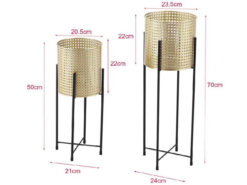Vente Unique Set De 2 Supports De Plante Mol Noir Doré [en.casa]