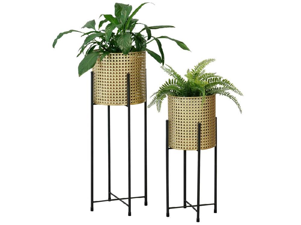 Vente Unique Set De 2 Supports De Plante Mol Noir Doré [en.casa]