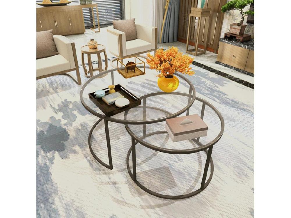 Vente Unique Set De 2 Tables Basses Kokkola Rondes Gigognes En Verre Clair