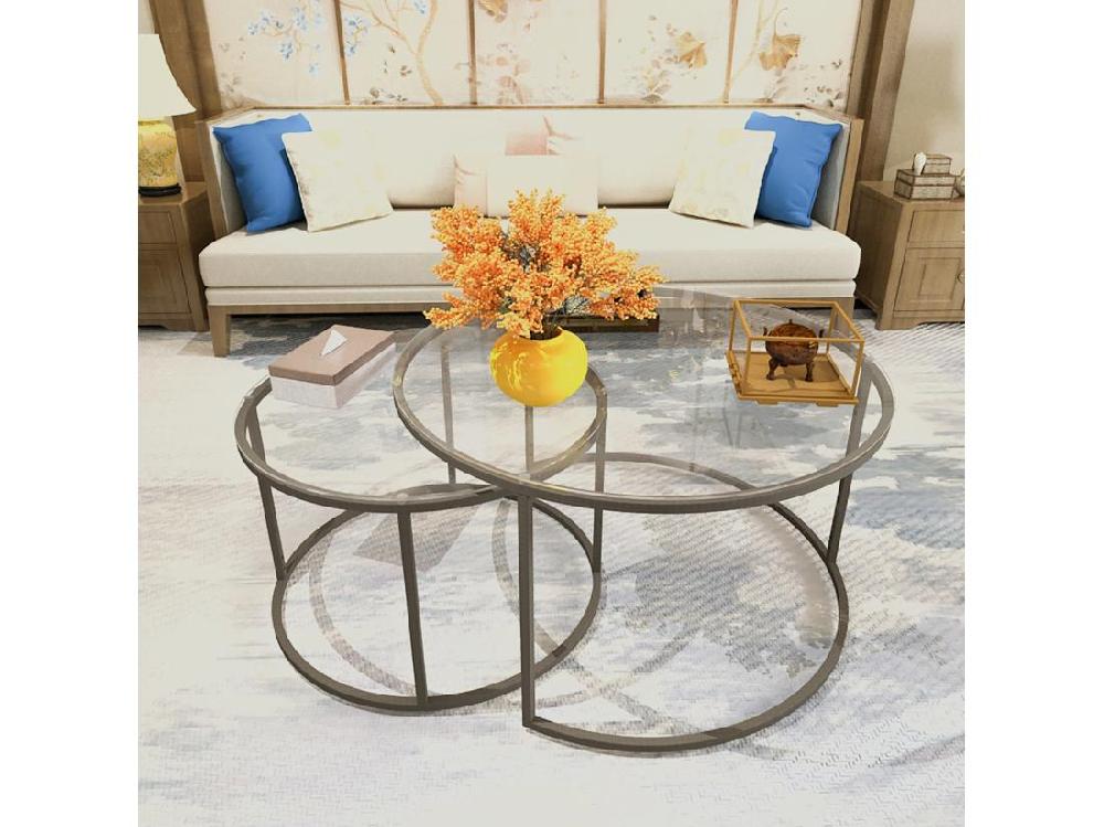 Vente Unique Set De 2 Tables Basses Kokkola Rondes Gigognes En Verre Clair