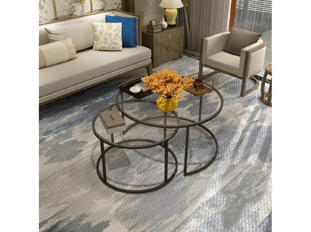 vente unique Set de 2 tables basses Kokkola rondes gigognes en verre clair