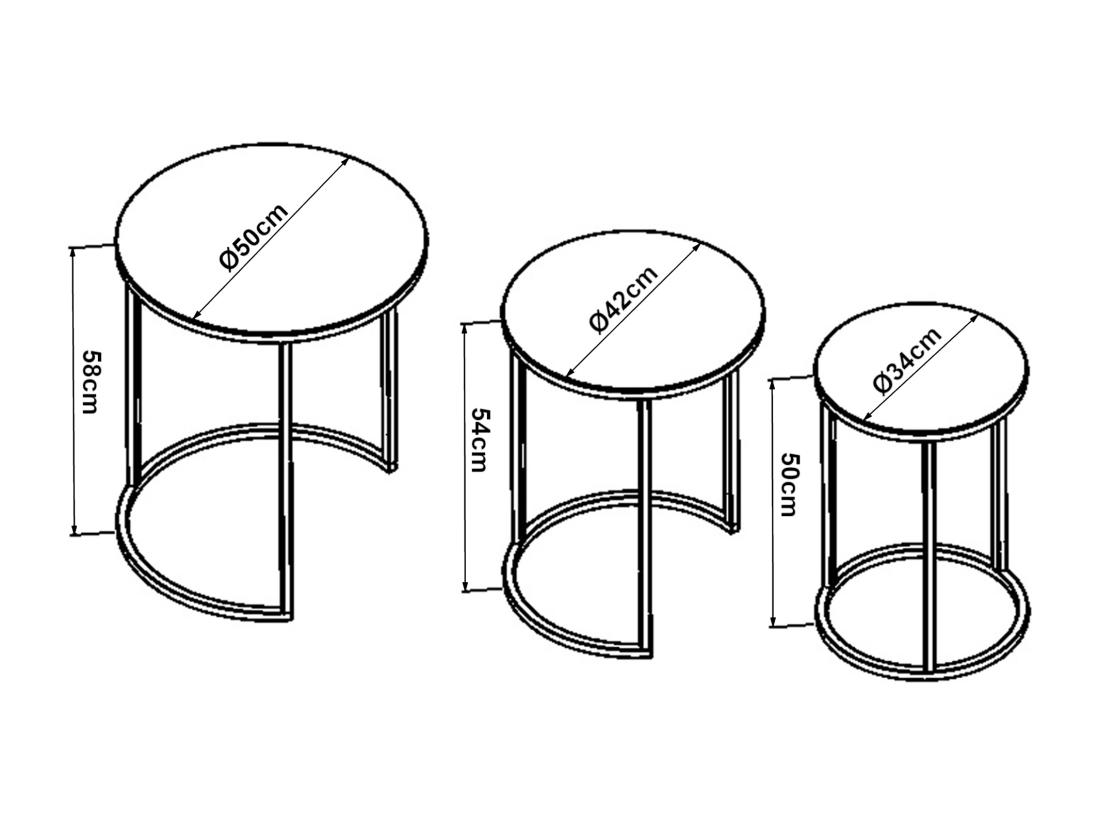 Vente Unique Set De 3 Tables D'appoint Kyyjärvi Rondes Gigognes Noir Transparent [en.casa]