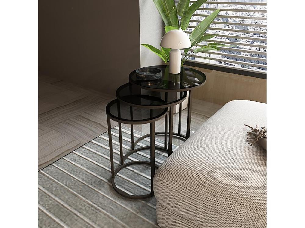 Vente Unique Set De 3 Tables D'appoint Kyyjärvi Rondes Gigognes Noir Transparent [en.casa]