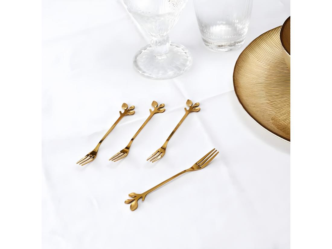 Vente Unique Set De 4 Fourchettes à Dessert En Métal Doré Royal