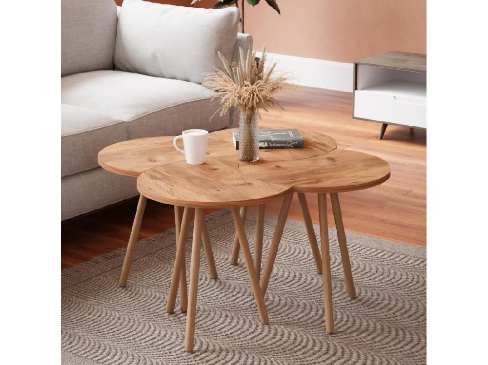 vente unique Set de 4 tables basses emboîtables 48 x 77 x 77 cm effet bois [en.casa]