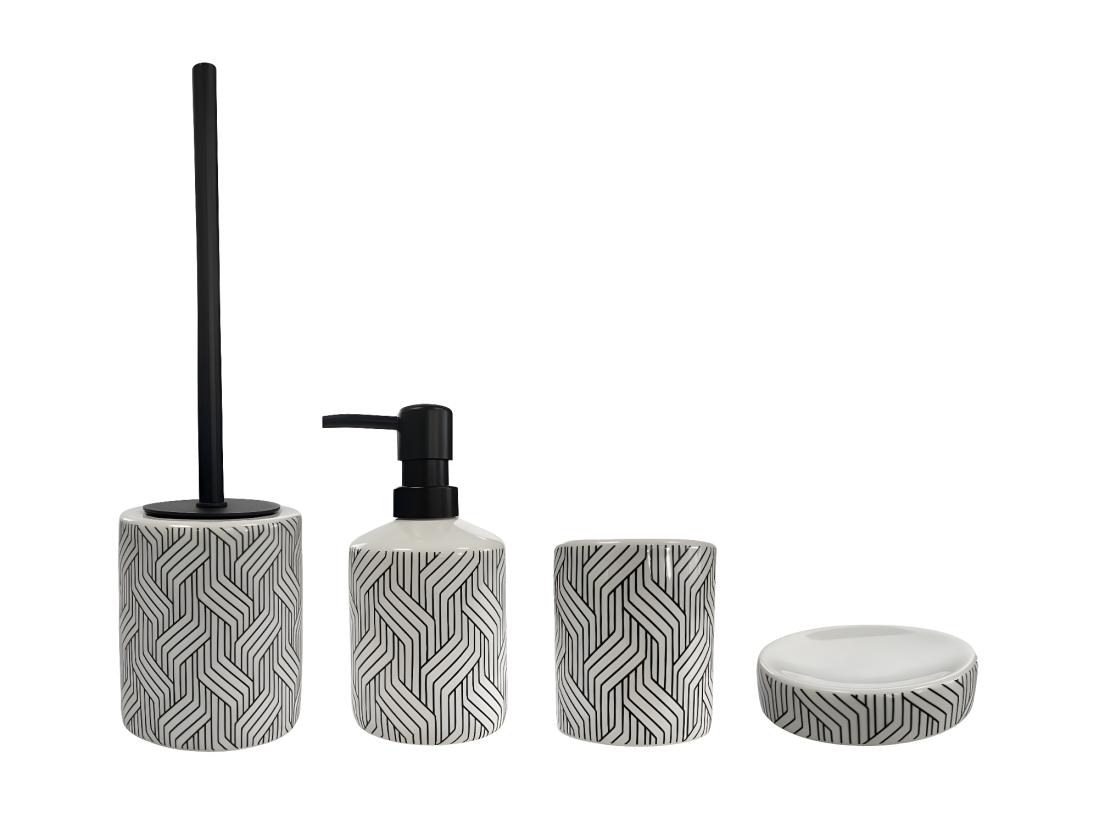 Vente Unique Set De Salle De Bain 4 Pièces En Céramique Noir Et Blanc