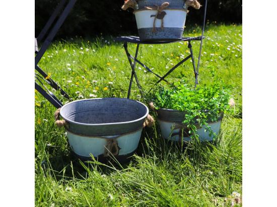 Vente Unique ~Set3 Jardinières Extérieures Bassine Métal Gris 26.5-30.5-33.5cm