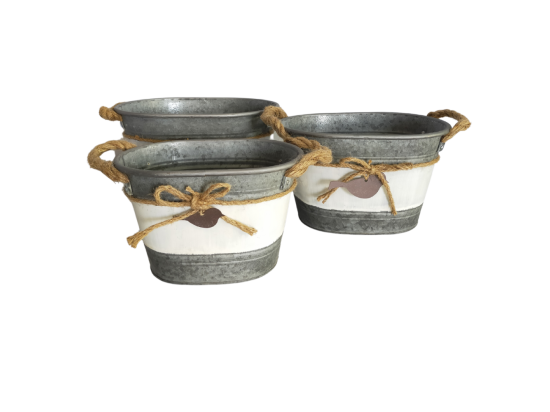 Vente Unique ~Set3 Jardinières Extérieures Bassine Métal Gris 26.5-30.5-33.5cm
