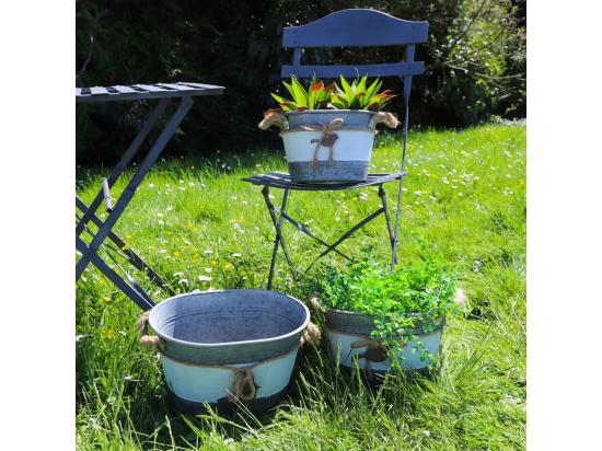 vente unique ~Set3 jardinières extérieures bassine métal gris 26.5-30.5-33.5cm