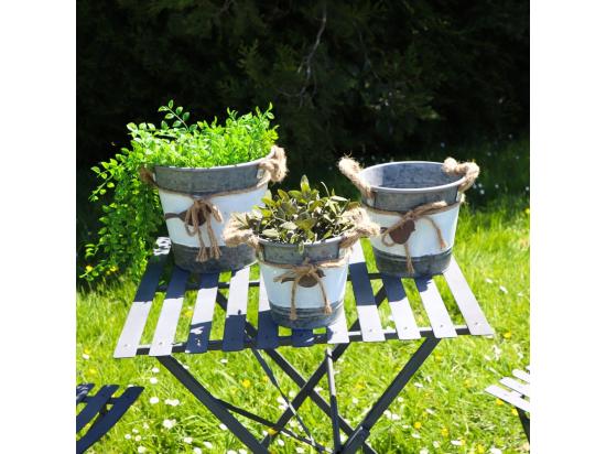 Vente Unique ~Set3 Jardinières Extérieures Bassines Sceaux Métal Gris 21.5-26-29cm