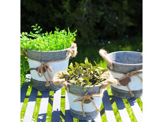 vente unique ~Set3 jardinières extérieures bassines sceaux métal gris 21.5-26-29cm
