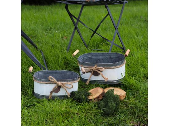 Vente Unique ~Set3 Jardinières Extérieures Sceaux Bassines Métal Gris 11-13.5-15 Cm