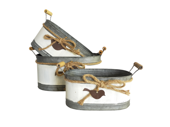 Vente Unique ~Set3 Jardinières Extérieures Sceaux Bassines Métal Gris 11-13.5-15 Cm