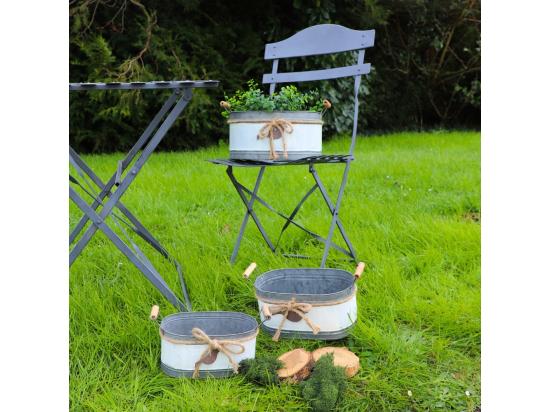 vente unique ~Set3 jardinières extérieures sceaux bassines métal gris 11-13.5-15 cm