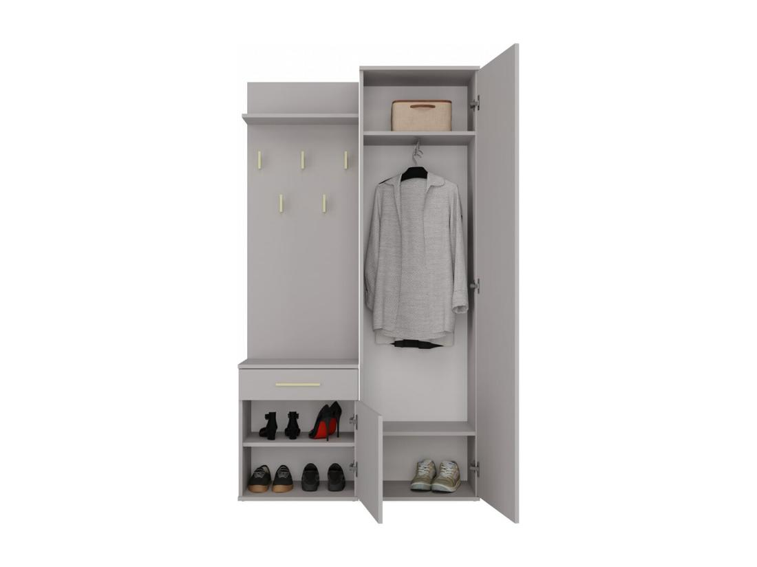 Vente Unique SHEILA - Vestiaire D'entrée Avec Miroir - Armoire + Porte-manteau - Rangements Chaussures - Gris
