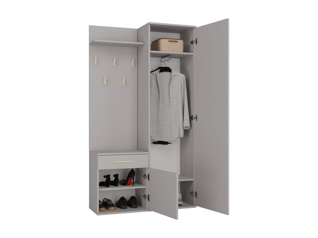 Vente Unique SHEILA - Vestiaire D'entrée Avec Miroir - Armoire + Porte-manteau - Rangements Chaussures - Gris
