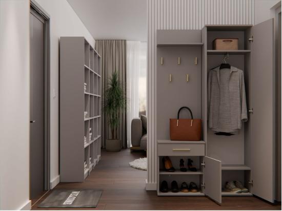 Vente Unique SHEILA - Vestiaire D'entrée Avec Miroir - Armoire + Porte-manteau - Rangements Chaussures - Gris