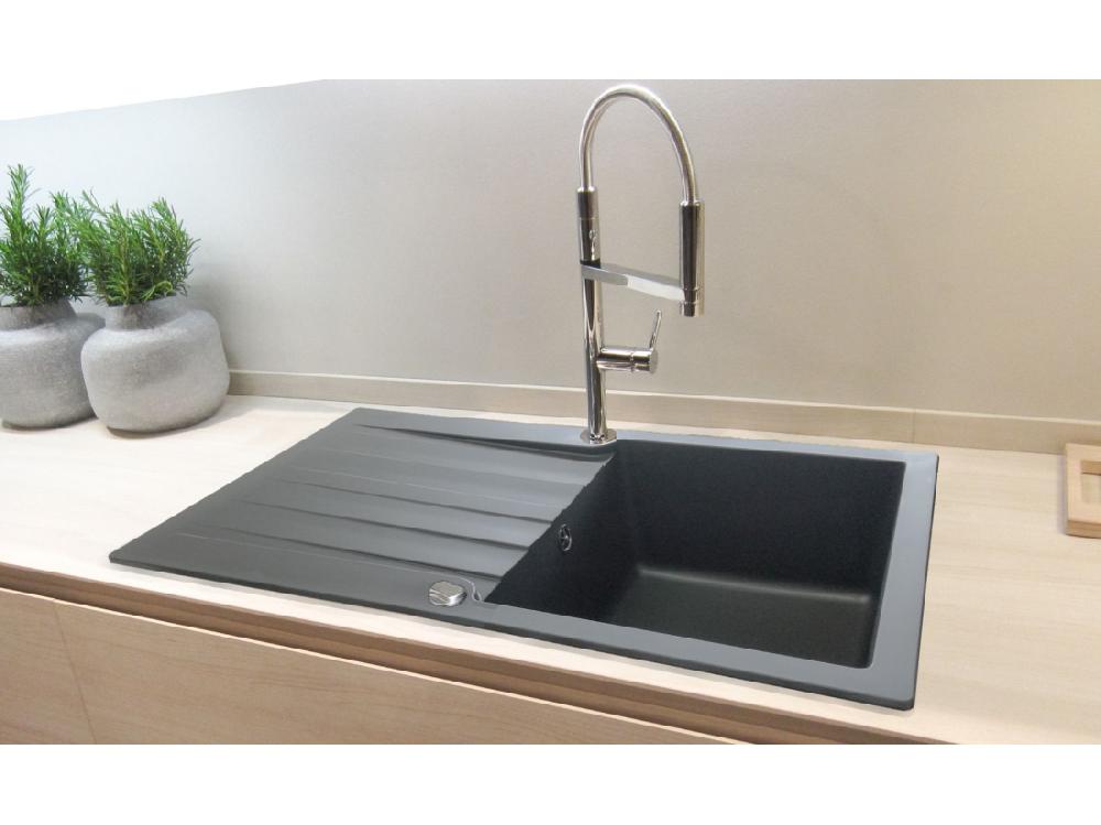 Vente Unique Sierra évier 1 Cuve 1 égouttoir En Résine Noir - Essebagno