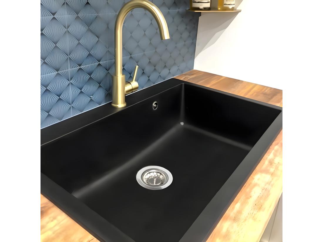 Vente Unique Sierra évier 1 Grande Cuve Seule 76x50 En Résine Noir - Essebagno