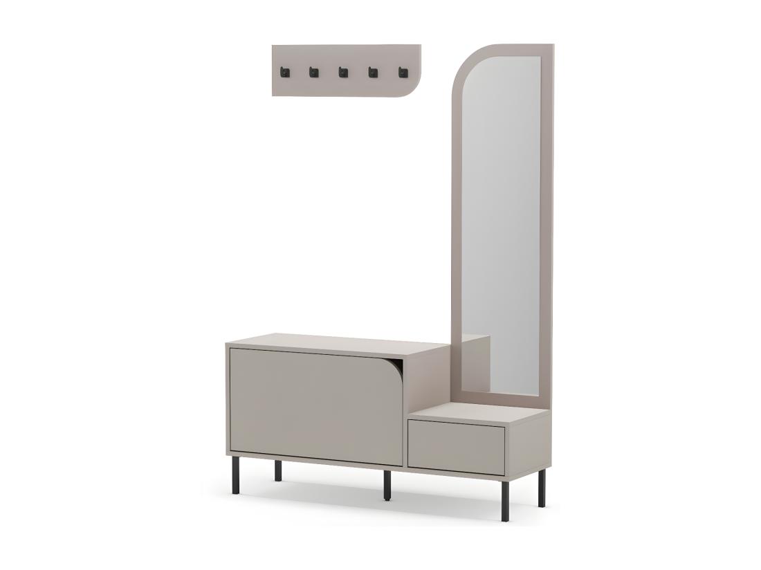 Vente Unique Silvar - Meuble D'entrée 2 Portes Avec Miroir Et Portant En Bois Et Métal H172cm - Beige