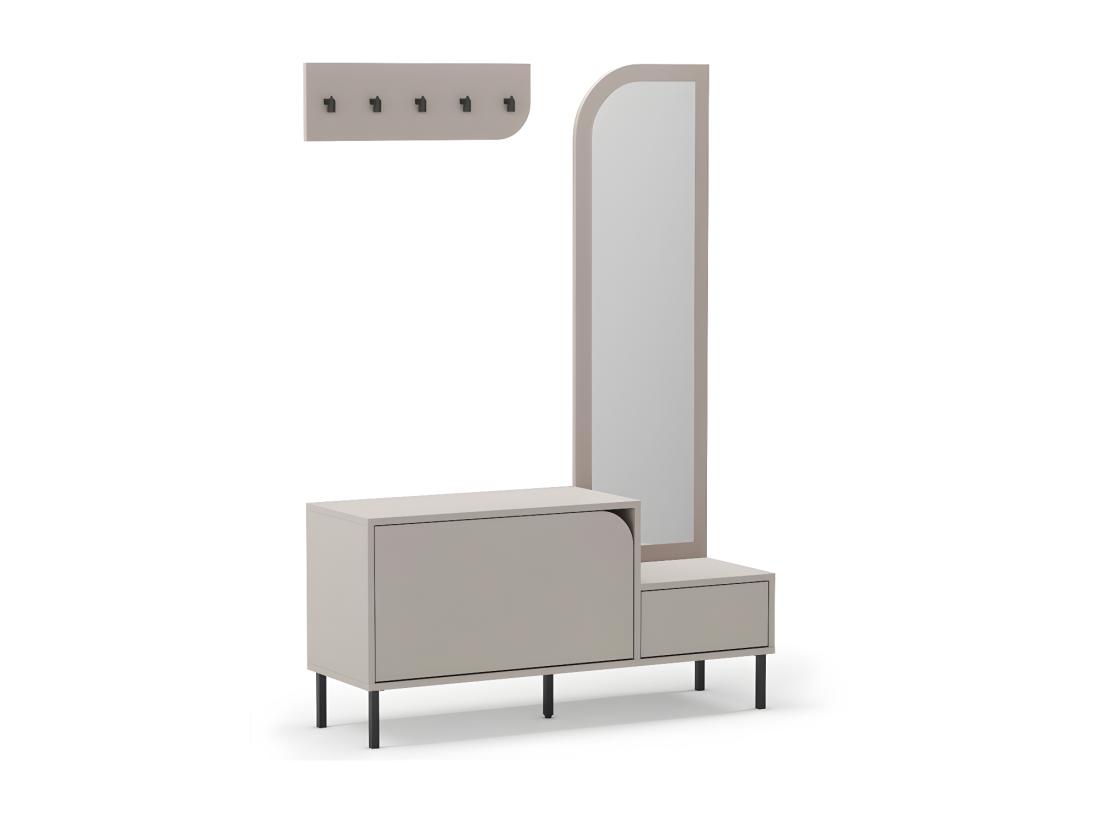 Vente Unique Silvar - Meuble D'entrée 2 Portes Avec Miroir Et Portant En Bois Et Métal H172cm - Beige